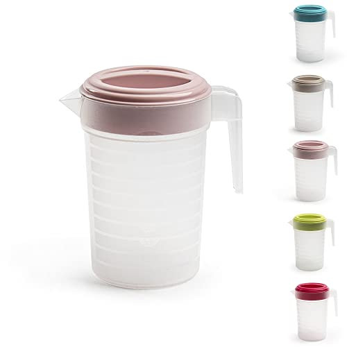 PLASTIFIC Food Grade Jug - Perfect for Stock Gravy - Microwave Safe - Kitchen Homebrew Liquids - Microwave Safe Pitcher (with Pink Lid, 2L)