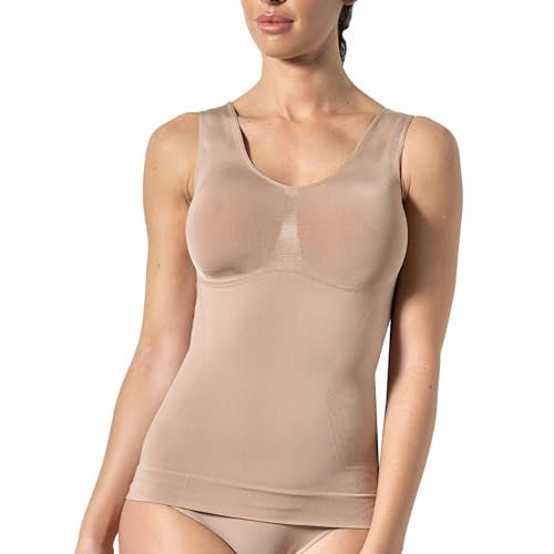 Risalti Canotta Donna Modellante Spalla Larga - Canottiera Donna Microfibra Elasticizzata, Top Intimo Modellante Senza Cuciture ed Etichette, Body Contenitivo, Traspirante - Made in Italy