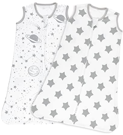 Babyschlafsack für Neugeborene, 6–12 Monate 0.5 TOG 100% Baumwolle, Oeko-tex100 ärmellose Wickeldecke, Unisex, für Jungen und Mädchen, Neugeborene Baby Essentials (Stern)