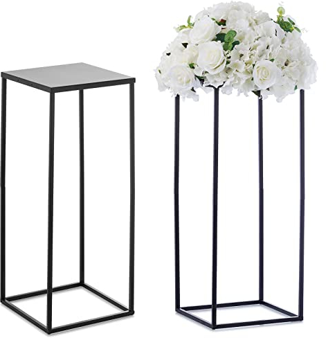 Nuptio Black Vase for Wedding Centrepieces - 2 Pcs 60cm Tall Plant Stand Flower Vases Centerpieces for Weddings Birthday Party - Metal Display Table Column Rack for Home Indoor Decorations