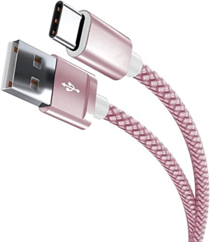 NWNK13 USB C Cable Type C Fast Charging Cable for Motorola E20 E30 E40 E32 Android Phone Charger Lead Wire Sync Cord for Moto E20 E7 E7i Power (3m, Rose Pink)