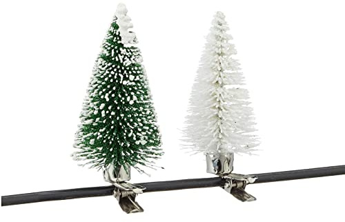 48 x Weihnachtsbaum mit Clip Grün Weiß Sortiert 8cm Weihnachten
