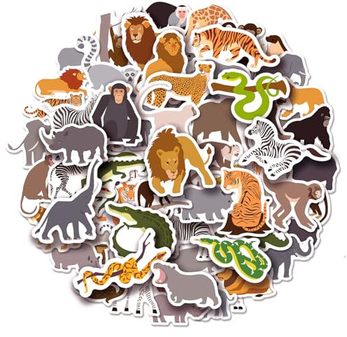 100 Stück Dschungel-Safari-Zoo-Aufkleber, Dschungel-Partygeschenke, wasserdichte Aufkleber für Wasserflasche, Laptop, Computer, Handy