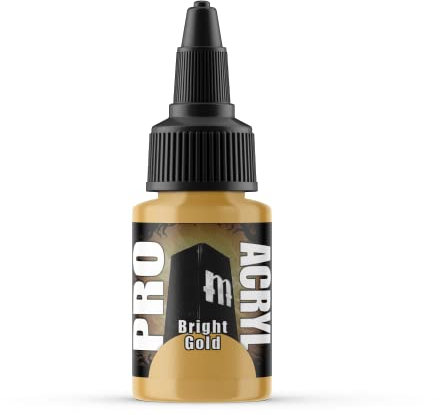 Monument Hobbies 031-Pro Acryl Bright Gold Acrylic Model Paints for Plastic Models - Miniature Painting, no-clog cap, comes loaded with glass agitator