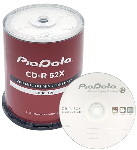 PioData CD-R 52X 700MB Logo Top Recordable Media - 100 Disc Cake Box Spindle Blank CDs for Burning Music Bulk Writable CD Discs 100pk