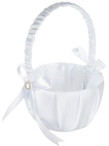 ulapithi Streukörbchen Hochzeit Blumenkorb Hochzeit,Blumenmädchen Korb, Körbchen Blumenkinder, Handheld Blumenkorb,Weißer Korb Romantischer Satin Spitzen Kristall Strass Weiß Besticktes 7,87X5,12