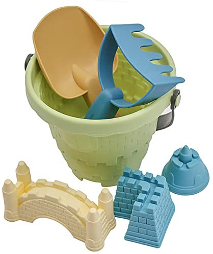 Jouet de Plage Enfant, Jouets de Plage en Forme de Château de Sable 6 Pièces Kit de Jouets de Sable avec Seau Plage, Pelle Jeux de Plage Cadeau pour Enfants Garcon Fille