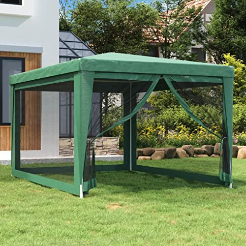 HOMIUSE Partyzelt 3x4 m HDPE Pavillon 3x4 Wasserdicht Stabil Winterfest Faltpavillon Pavillion Grillpavillon Verkaufsstand Gartenpavillon Gartenlaube Pavillon Winterfest mit 4 Mesh-Seitenwänden Grün