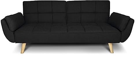 SAMIRA Divano Letto clic clac in Tessuto Nero - Divano 3 posti mod. Ambra piede legno naturale