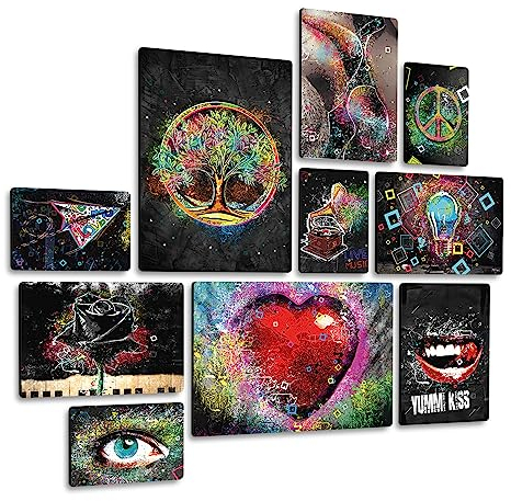 Giallobus - Satz von 10 mehrteiligen Gemälden - Street Art 3 - MDF-Holz - - 2 x 42x29,7cm - 4 x 29,7x21cm - 4 x 21x14,85cm - - Fertig zum Aufhängen – Gemälde