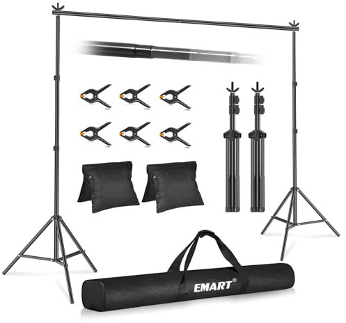 EMART Foto Hintergrund Ständer, 2,4x3m Verstellbarer Hintergrundsystem mit 6 Hintergrundklemmen, 2 Sandsack für Fotostudio Porträt Produktfotografie Studiofotografie