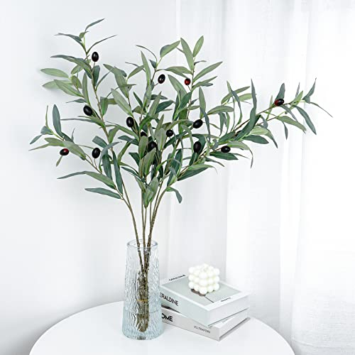 VaryFloral 4 Pièces Fausse Plante Branche Olivier Artificiel Plante Verte Artificielle Interieur Branche Olivier avec des Fruits Artificiel Tige pour Vase Bouquets Arrangement Floral