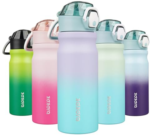 BJPKPK 530 ml Isolierte Trinkflasche mit Strohhalm, aus Edelstahl, doppelwandig vakuumisoliert, BPA-frei, auslaufsicher mit Deckel, Oase