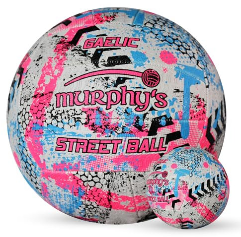 Murphy 's Gaelic Street Trainer Ballons de Football en Caoutchouc vulcanisé Durable, adhérence Longue durée pour Surfaces dures, Taille 5, Blanc/Rose/Cyan