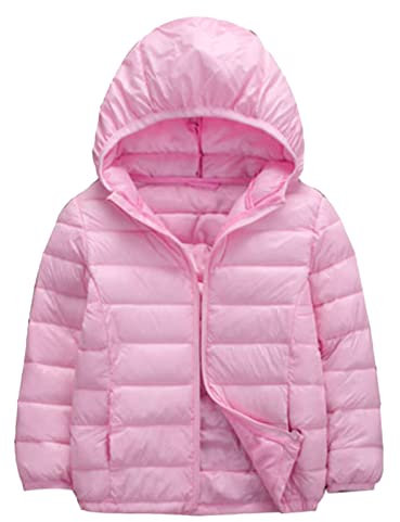 iEFiEL Piumino Leggero con Cappuccio Unisex Bambina Ragazza Felpa Invernale con Cappuccio Zipper Giacca Casual Capispalla Caldo Tinta Unita Antivento Autunno Inverno Rosa 5-6 anni