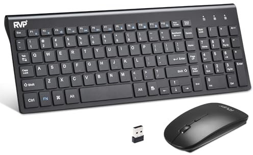 RVP+ Tastiera e mouse wireless ultra sottile Combo, 2,4 GHz USB cordless mouse e tastiera PC portatile computer - nero