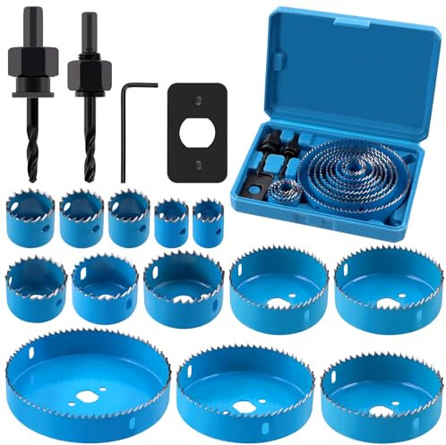 Swpeet 17Pz Hole Saw Set con 3/4 a 5 (19mm-127mm) 13Pz lame di sega, punte, chiave esagonale e piastra di installazione, acciaio ad alta velocità per legno morbido, compensato, cartongesso, bordo