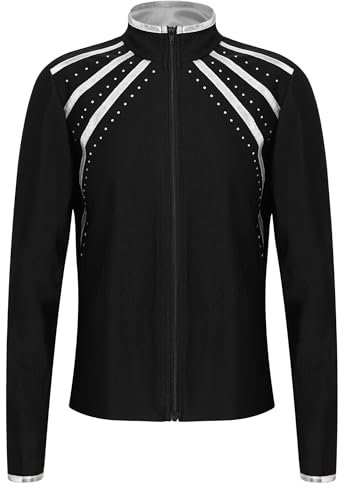 iiniim Mädchen Eiskunstlauf Jacke Sweatjacke Sport Jacke Mantel mit Strass Trainingsjacke Eislaufen Akrobatik Wettbewerb Tanzkostüm Silber 170-176