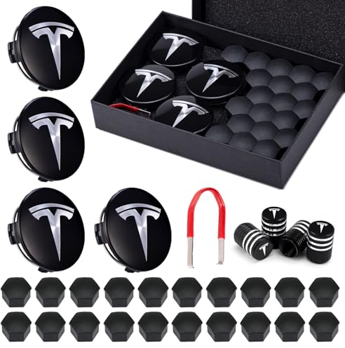 SPORWAY Radkappen-Set für Tesla: Radkappen-Kit Center für Tesla Model 3 Zubehör, Radmuttern Mutter-Abdeckung mit Tesla-Logo für Model Y Model 3 Model X Model S