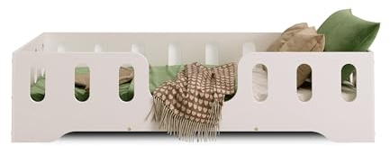 smartwood Bodenbett 140x200 Weiß - Montessori Kinderbett aus Holz mit FSC-Zertifikat TILA 2 mit Rausfallschutz & Lattenrost bis 300kg belastbar - Einfache Montage