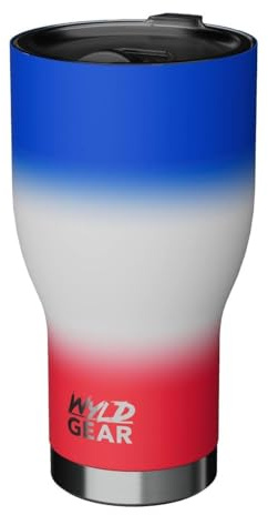 Wyld Gear Tumbler 30 oz (887 ml), Red/White/Blue - Inklusive V-Flow Lid (wiederverschließbarer Deckel) | Isolierbecher | Thermos-Becher | BPA-frei