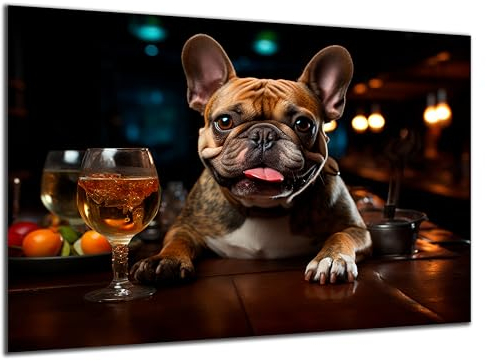 Munera Design - Bild 30x40 - Mops am Tresen Cocktail lustiges - Wand-Bilder Wohnzimmer