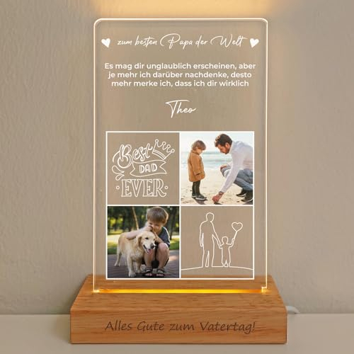LASERO' Personalisierte Lampe Papa mit Foto Vatertagsgeschenk für Papa - Geschenke für Väter Geburtstag - Plexiglas und Holz, Basis Personalisiert