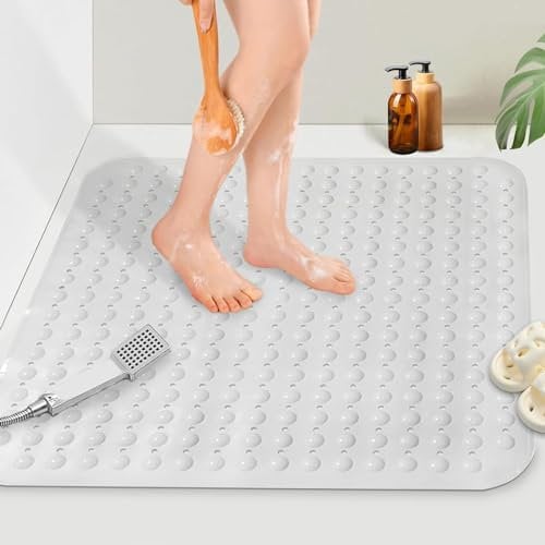 Mofonky Tapis de douche antidérapant : 80 x 80 cm extra large pour douche intérieure – Tapis de douche carré antidérapant et anti-moisissure pour personnes âgées