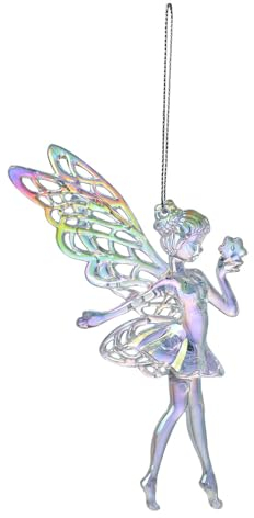 Clayre & Eef Weihnachtsanhänger Fee 15 cm Silberfarbig Kunststoff Weihnachtsbaumschmuck