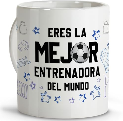 LolaPix Taza de futbol. Tazas originales para regalar. Regalo entrenadora. Entrenamiento futbol. Taza cerámica 330 ml. Entrenadora fútbol