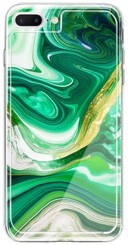 Berkin Arts Compatible with iPhone 8 Plus Case/iPhone 7 Plus Case Clear TPU Cover Green Marble Design Geometric Artistic Colorful Expressive