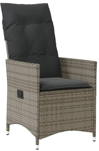 vidaXL Gartensessel Verstellbar mit Kissen, Gartenstuhl mit Stahlrahmen, Loungesessel für Außenbereich, Relaxsessel, Grau Poly Rattan