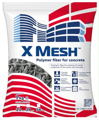 Polypropylen Faser 23 mm, 39 mm, 54 mm; Polymerfasern X Mesh für Beton, Industrieböden, Estrich, Mörtel, Putz; 1000 g; Betonverstärkung (Faserlänge 39 mm)