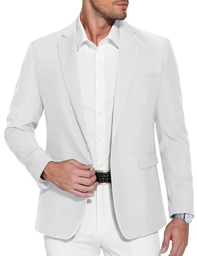 COOFANDY Herren Sakko Sportlich Modern Regular Fit Blazer Elegant Sportsakko Anzugjacken Business Jackett Männer Weiß L
