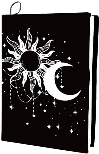 CRASPIRE Funda para Libro Elástica con Diseño de Luna Y Sol Lavable Reutilizable Tela de Nailon Grande Protector de Libros de Poliéster Envolturas Elásticas para Cuadernos 9.4x15.7 pulgada Adecuadas