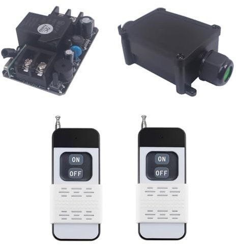 Interrupteur de relais sans fil étanche 12V~80V,12V/24V/72V 30A Relais 150M Interrupteur extérieur de télécommande pour l’agriculture irriguer la porte de garage (DC 12V~80V Récepteur et 2 émetteurs)