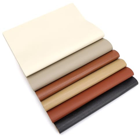 KLEHOPE Lederflicken Selbstklebend, 6 Stück Leder Reparatur 20 x 30 cm, Mehrere Farben Reparaturset für Kunstleder, für Sofakissen, Autoinnenräume, Sitzlehnen, Verpackungskartons