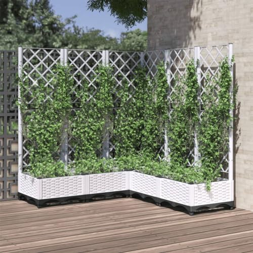 Sufrk Jardinière avec Treillis Blanc 120x120x121,5 cm PP,Jardiniere sur Pieds,Bac avec Treillis,Jardiniere Terrasse
