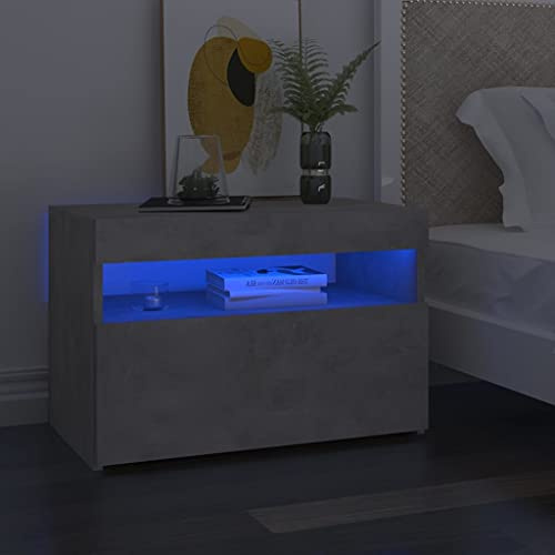 AUVYI Set di 2 tavolini per camera da letto, comodino con LED, 60 x 35 x 40 cm, alla moda, pratici, grigio cemento, moderni, con luci RGB