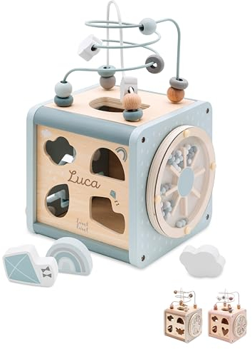 wunderwunsch - Personalisierter Motorikwürfel Holz - Montessori Würfel - Baby Motorikspielzeug ab 1 Jahr - Kinderspielzeug 18 Monate