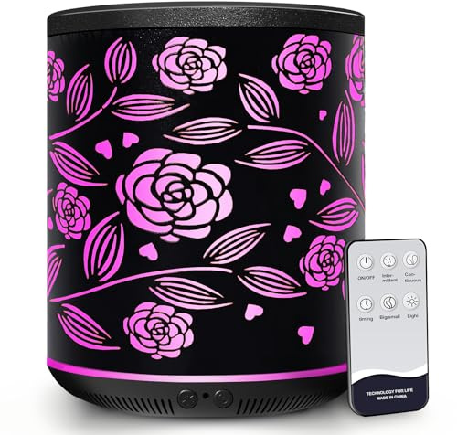 Essential Oil Diffuser Rose Metal, 400ml Aromatherapy Diffuser with Remote | RGB LED Light, Intermittent Mist, Ultrasonic Aroma Air Humidifier, Small Home Fragrance Machine, Mini Scent Vaporiser (Black)