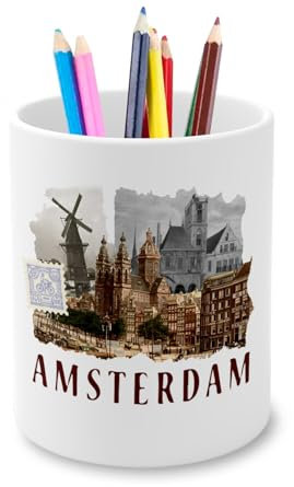 Fabulous Stifteköcher aus Keramik – Amsterdam Collage Reise Postkarte – 325 ml