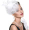 DRESHOW Fascinator Hüte für Damen Schleier Mesh Tea Party Hut Feder Pillbox Hut und Handschuhe Perlenschmuck Set für Cocktail 1920er Party Kopfbedeckung