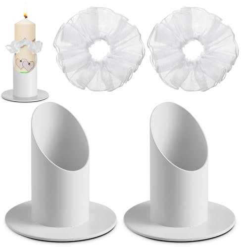 Kerzenständer Kommunionkerze 4cm, 2 Stück kerzenhalter kommunionkerze mit 2 Tropfschutz Kommunion Deko, kommunionkerze ständer, Taufkerzenständer für Taufe, Kommunion Festlichkeiten Weiß