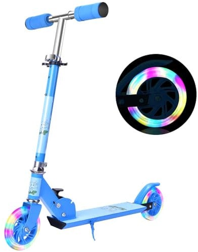 Herefun Trottinette pour Enfants avec Roues Lumineuses à LED, Trottinette Enfant Pliable, Trotinette Enfant, 4 Hauteur Guidon Réglable Scooter pour Garçons et Filles de 3 à 16 Ans (Bleu)