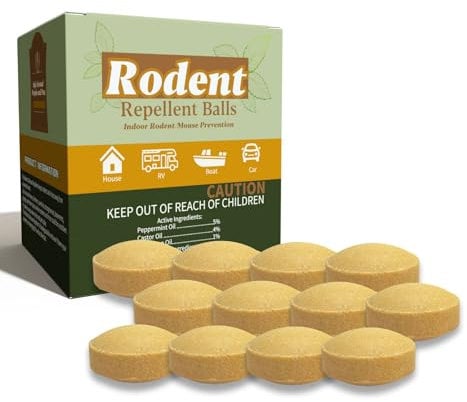 Rodent Mice Repellent - Indoor Outdoor Rodent Control for Home, Cars, Sheds, Long-Lasting 30-60 Days, Pet Safe Essential Peppermint Oil Formula,Squirrel Repellent,12 PCS Covers 650 Sq. Ft