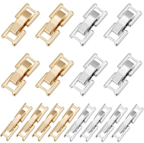 SUNNYCLUE 1 Box 4 Stile 12 Stück 15mm 24 Karat Gold Messing Faltschließe Großpackung Silberfarbene Goldene Metall Uhrenglieder Schnallenverschlüsse Für Die Schmuckherstellung DIY Halsketten Armbänder