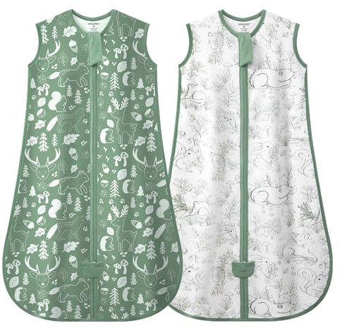 MIKAFEN 2er Pack Baby Schlafsack Sommer 0.5 Tog,100% Baumwolle Kinder Sommerschlafsack für Jungen und Mädchen, Wolf & Eichhörnchen,0-6 Monate