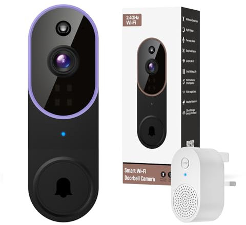 Orbitell Sonnette vidéo sans fil Wi-Fi 1080p avec audio bidirectionnel, détection de mouvement AI, vision nocturne et stockage dans le cloud, Wi-Fi 2,4 G uniquement