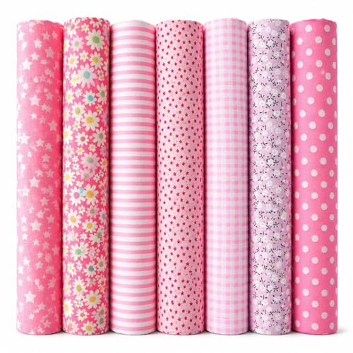 EXGOING 7pcs Fat Quarters Fabric Bundles, Pink 50x50cm Precut Cotton | 20x20in (50x50cm), Precut Cotton Quilting Fabric Squares, For Sewing, Patchwork & DIY Crafts, Floral Easter Material